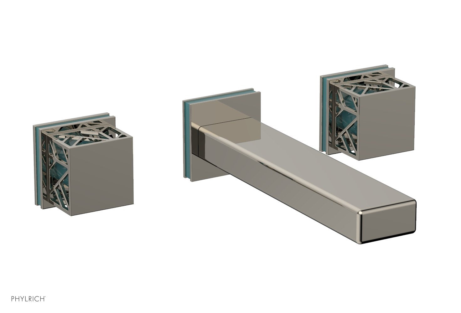 Phylrich JOLIE Wall Tub Set - Square Handles with "Turquoise" Accents