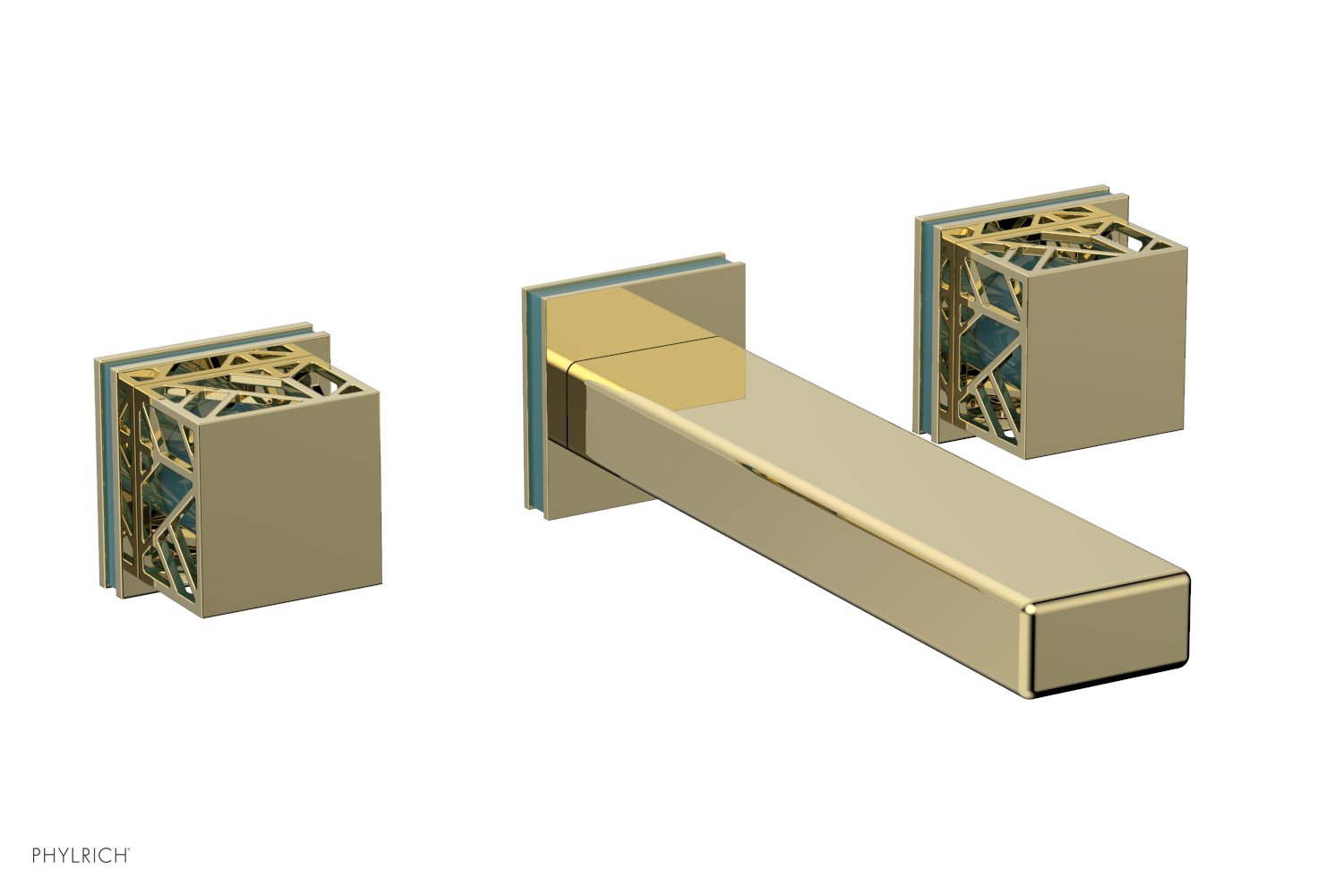 Phylrich JOLIE Wall Tub Set - Square Handles with "Turquoise" Accents