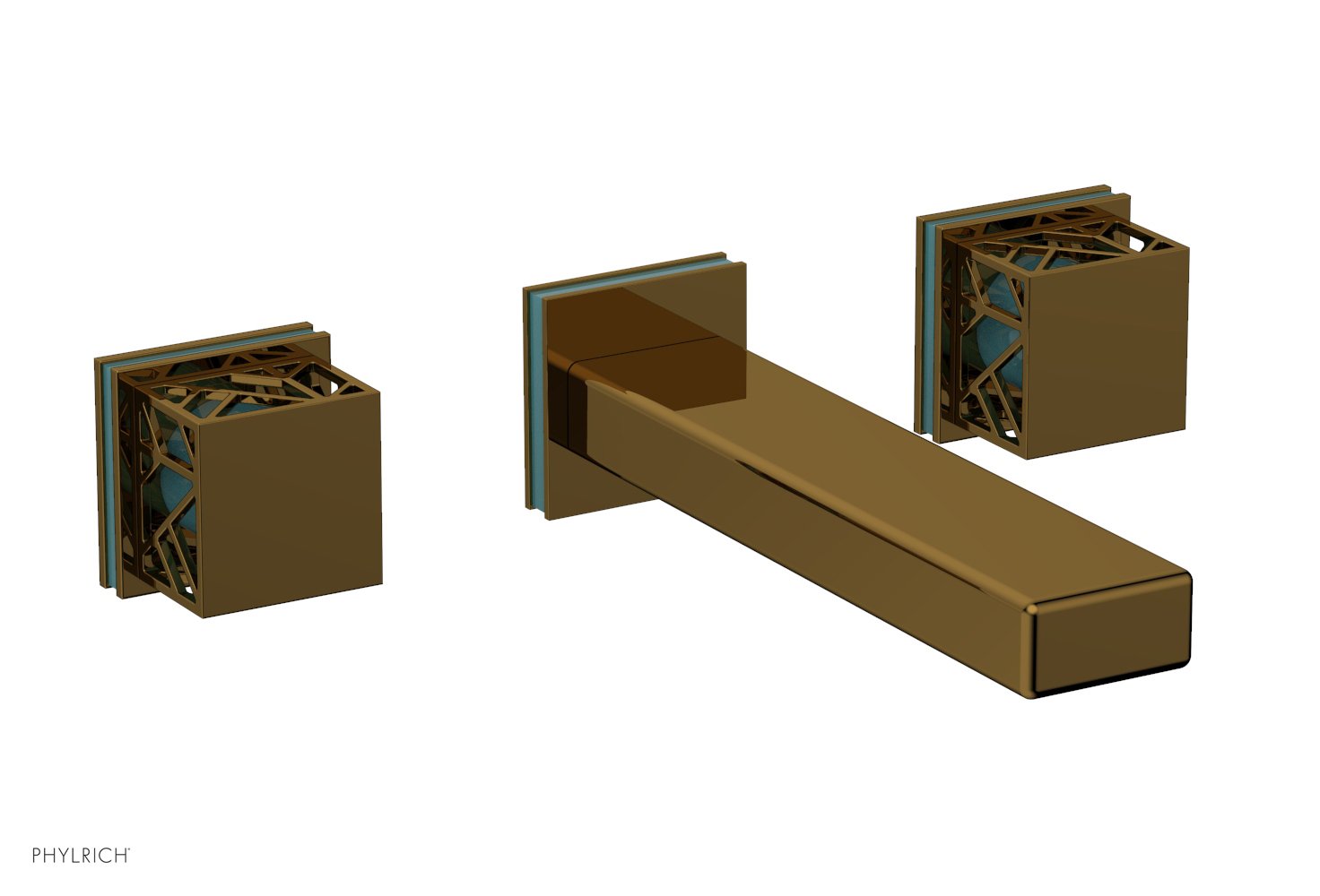 Phylrich JOLIE Wall Tub Set - Square Handles with "Turquoise" Accents