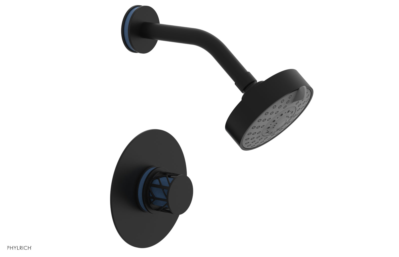 Phylrich JOLIE Pressure Balance Shower Set - Round Handle with "Light Blue" Accents