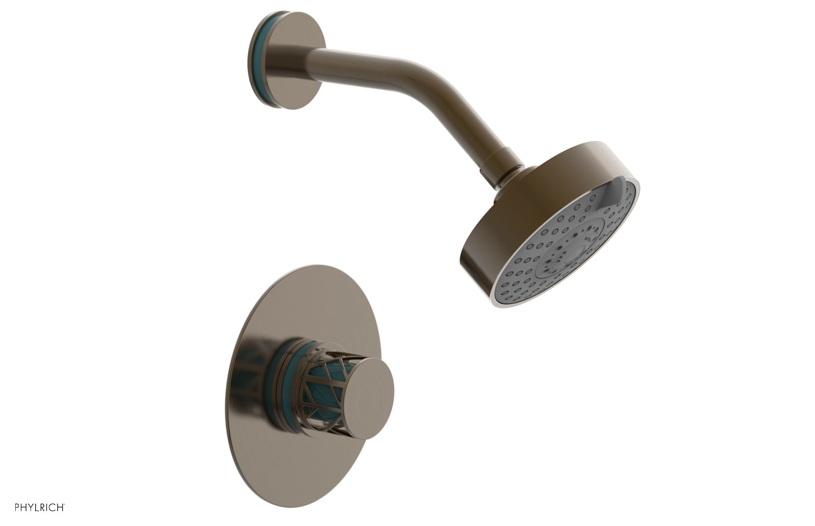 Phylrich JOLIE Pressure Balance Shower Set - Round Handle with "Turquoise" Accents