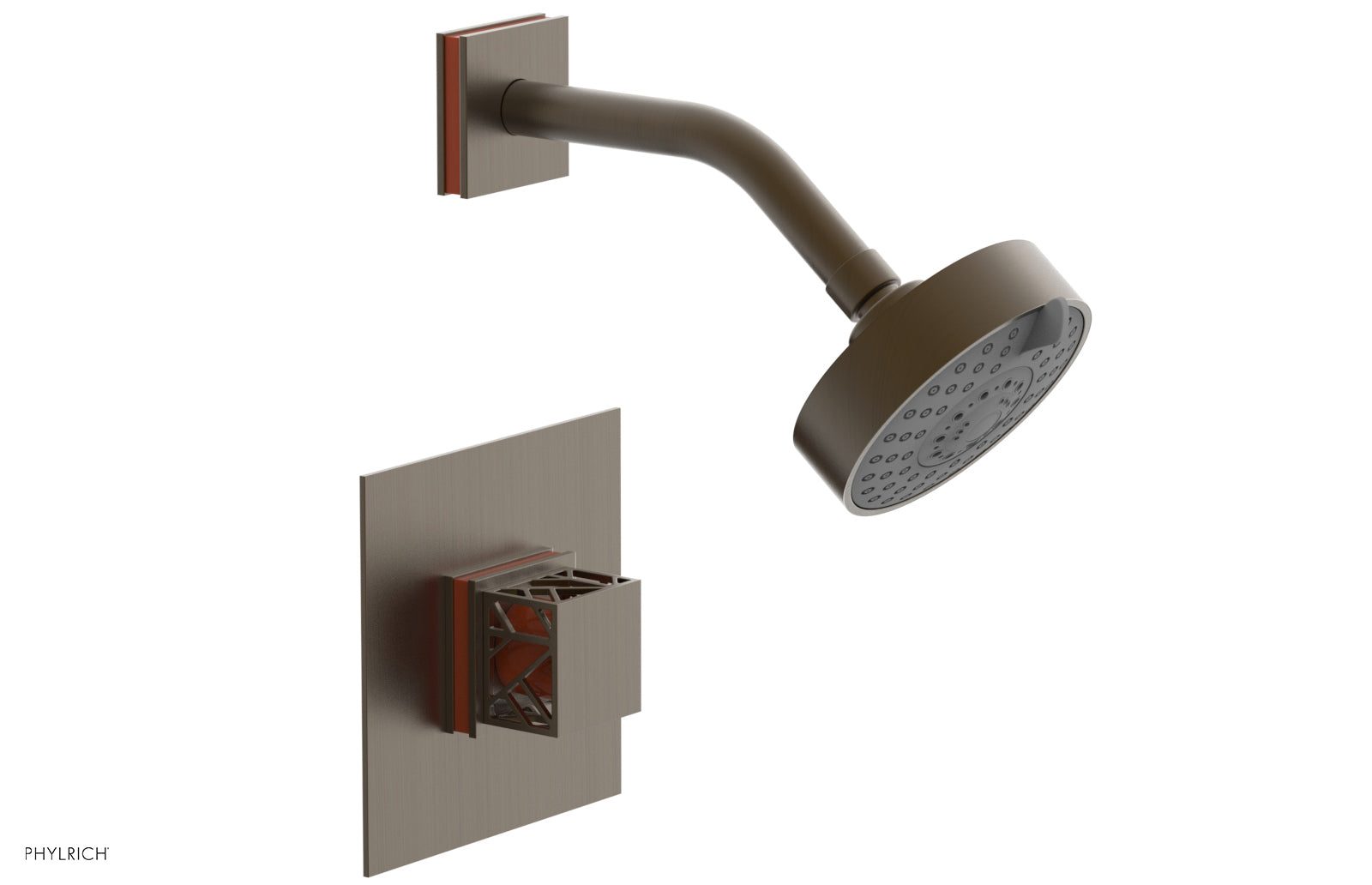 Phylrich JOLIE Pressure Balance Shower Set - Square Handle with "Orange" Accents