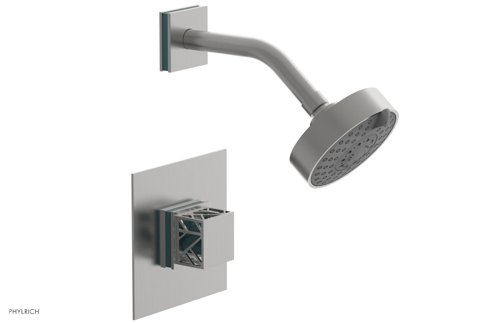 Phylrich JOLIE Pressure Balance Shower Set - Square Handle with "Turquoise" Accents