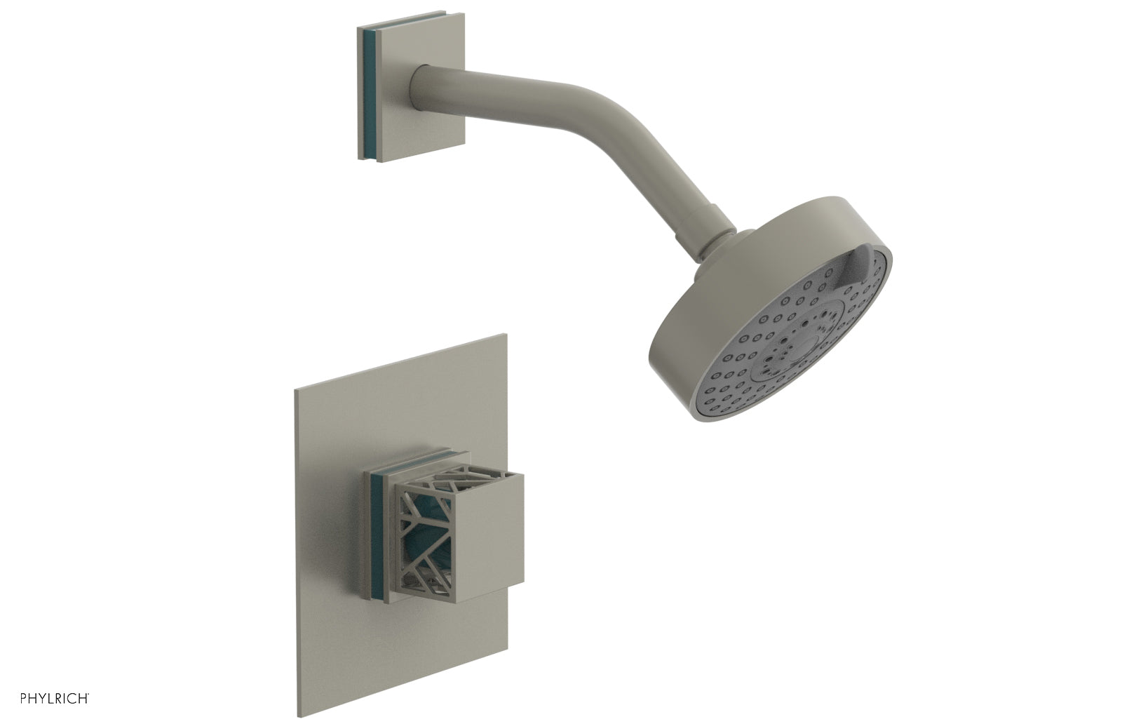 Phylrich JOLIE Pressure Balance Shower Set - Square Handle with "Turquoise" Accents
