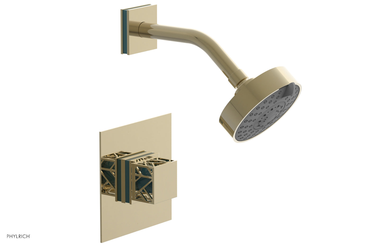 Phylrich JOLIE Pressure Balance Shower Set - Square Handle with "Turquoise" Accents