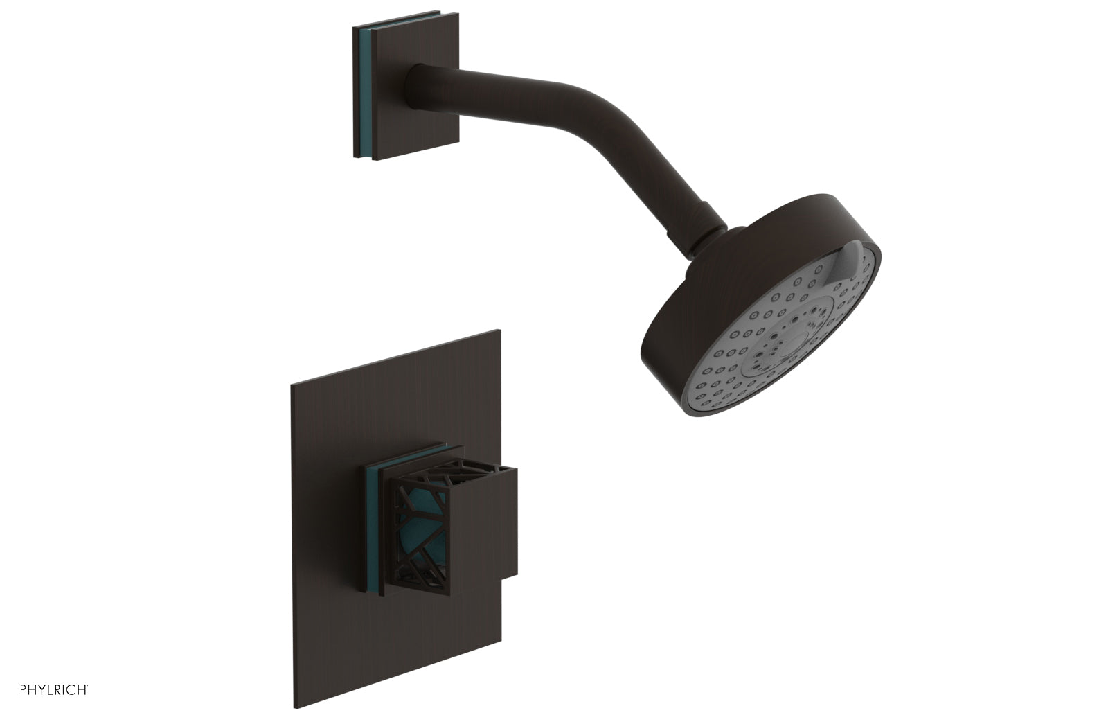 Phylrich JOLIE Pressure Balance Shower Set - Square Handle with "Turquoise" Accents