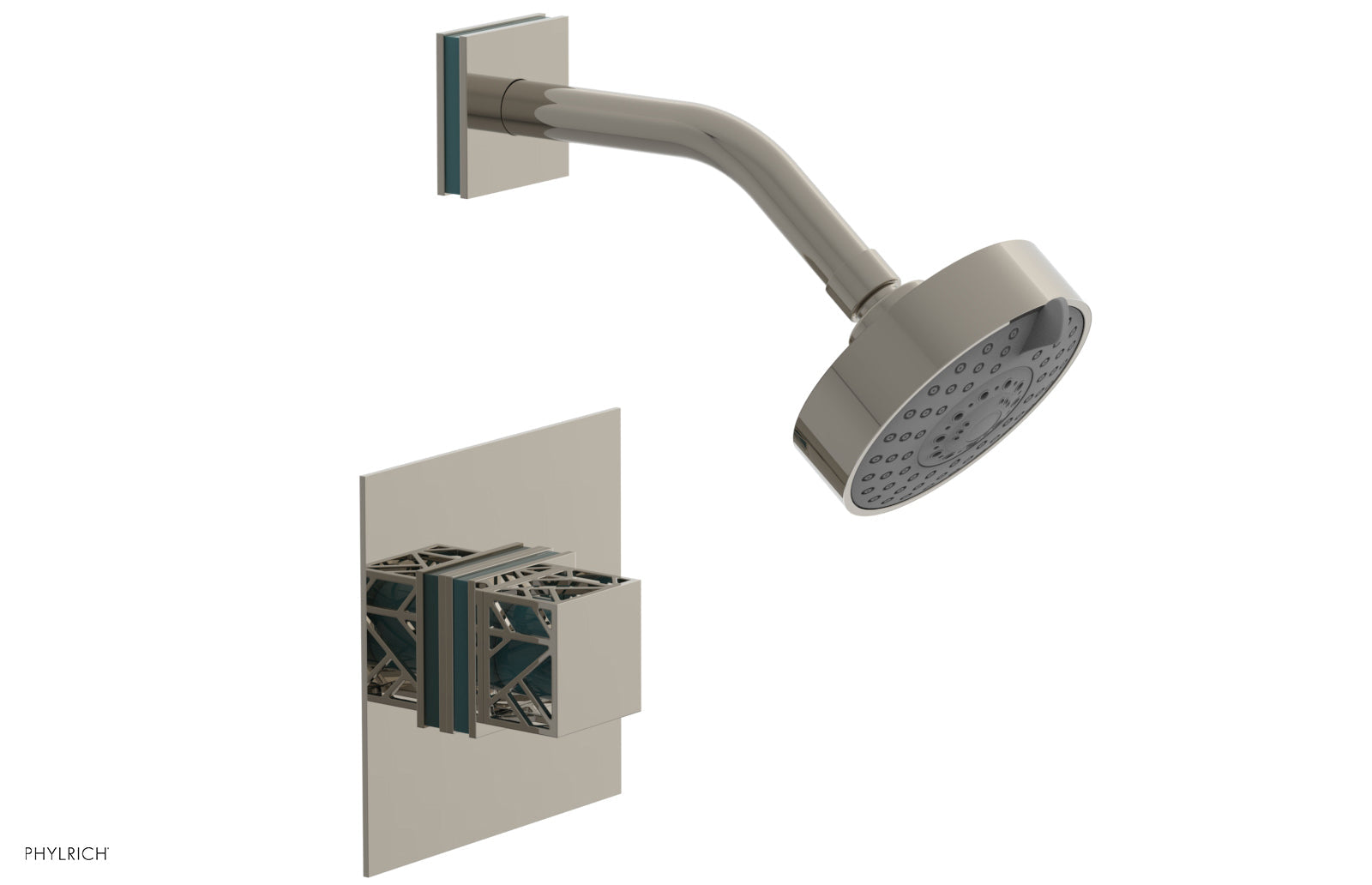 Phylrich JOLIE Pressure Balance Shower Set - Square Handle with "Turquoise" Accents