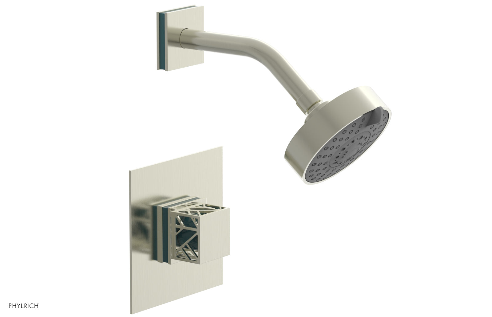 Phylrich JOLIE Pressure Balance Shower Set - Square Handle with "Turquoise" Accents