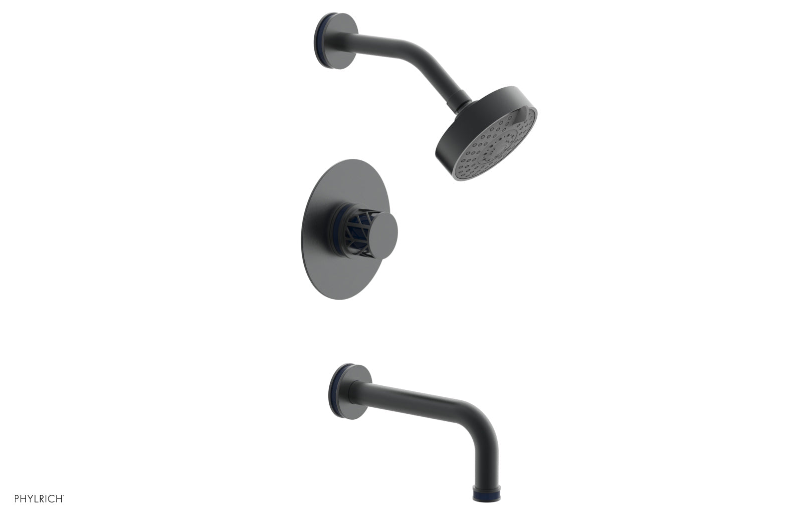 Phylrich JOLIE Pressure Balance Tub and Shower Set - Round Handle wth "Navy Blue" Accents
