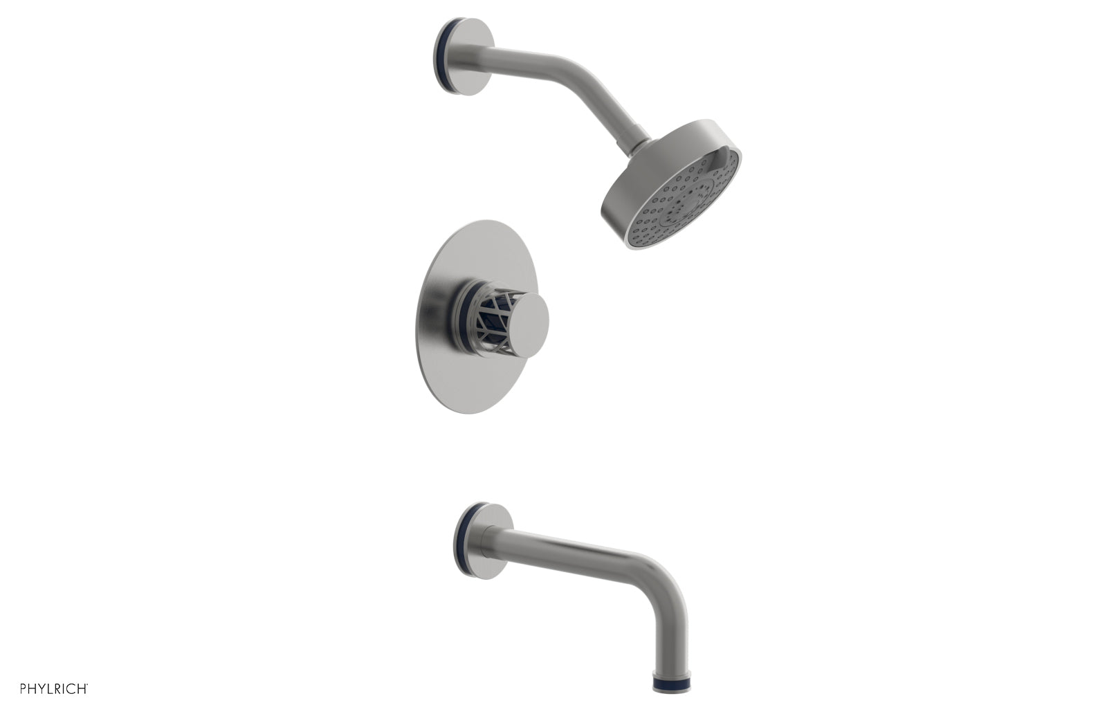 Phylrich JOLIE Pressure Balance Tub and Shower Set - Round Handle wth "Navy Blue" Accents