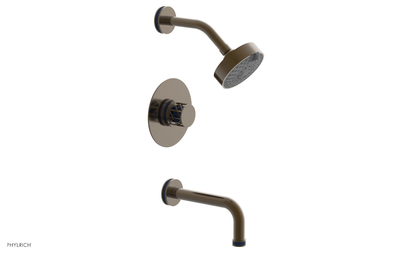 Phylrich JOLIE Pressure Balance Tub and Shower Set - Round Handle wth "Navy Blue" Accents