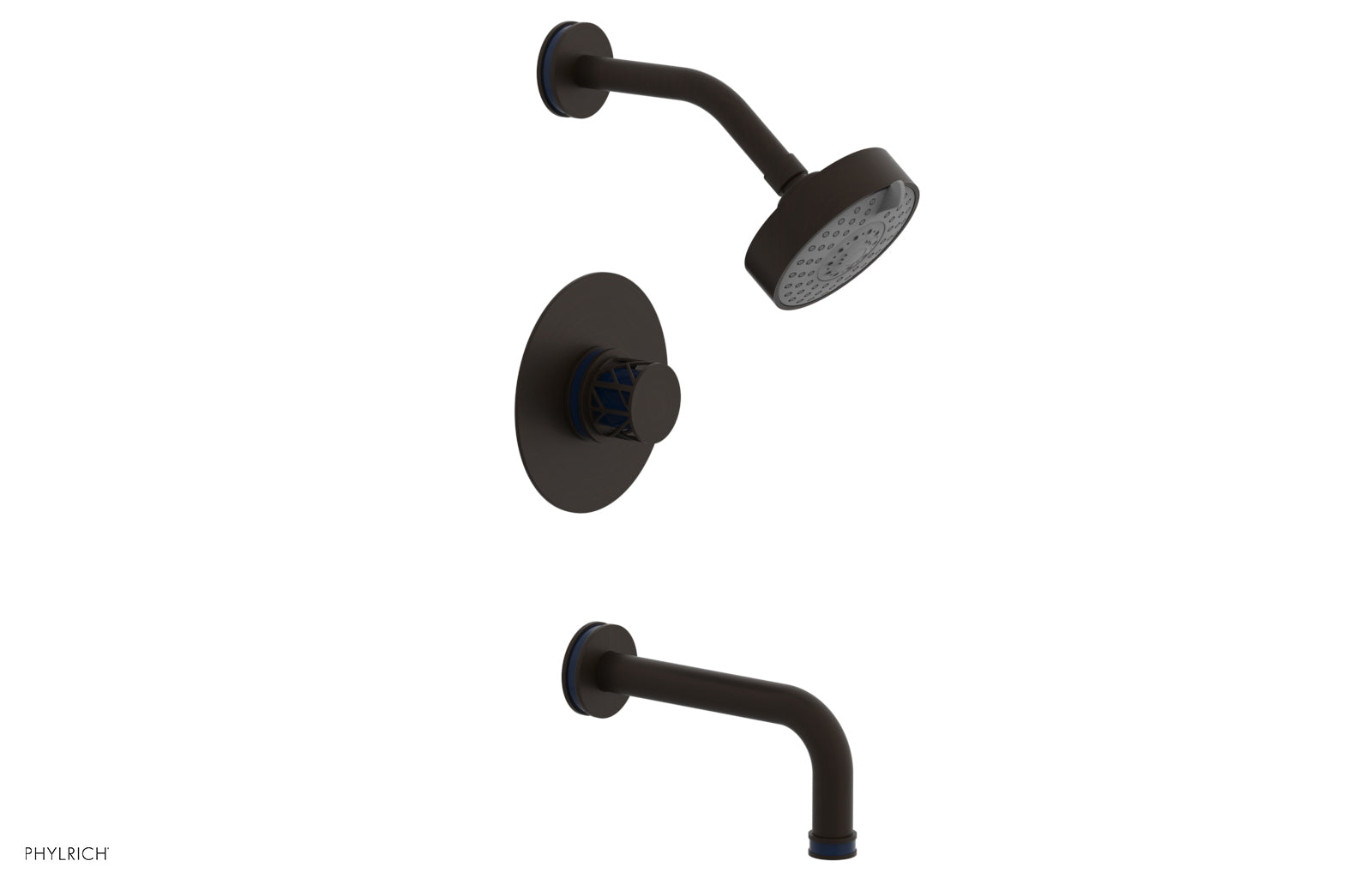 Phylrich JOLIE Pressure Balance Tub and Shower Set - Round Handle wth "Navy Blue" Accents