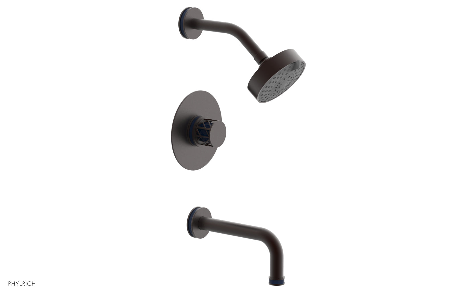 Phylrich JOLIE Pressure Balance Tub and Shower Set - Round Handle wth "Navy Blue" Accents