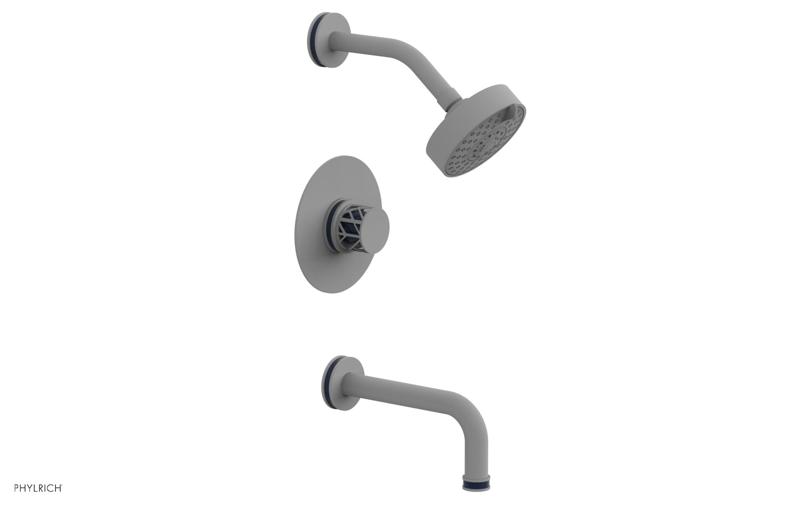 Phylrich JOLIE Pressure Balance Tub and Shower Set - Round Handle wth "Navy Blue" Accents