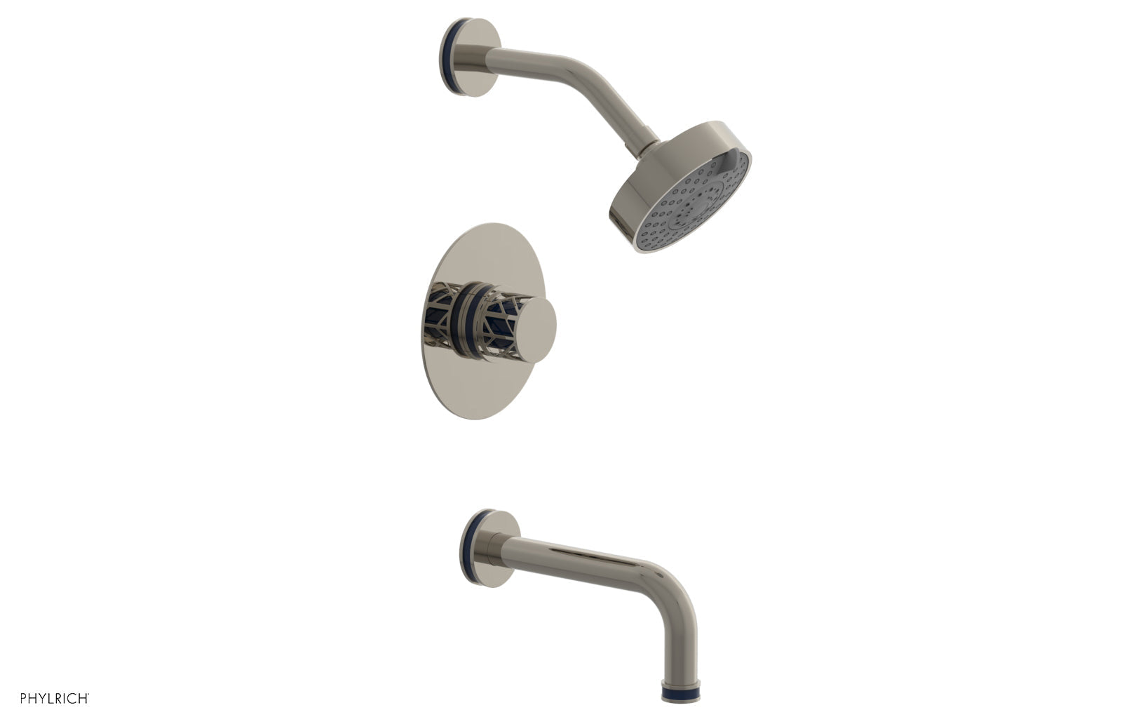 Phylrich JOLIE Pressure Balance Tub and Shower Set - Round Handle wth "Navy Blue" Accents