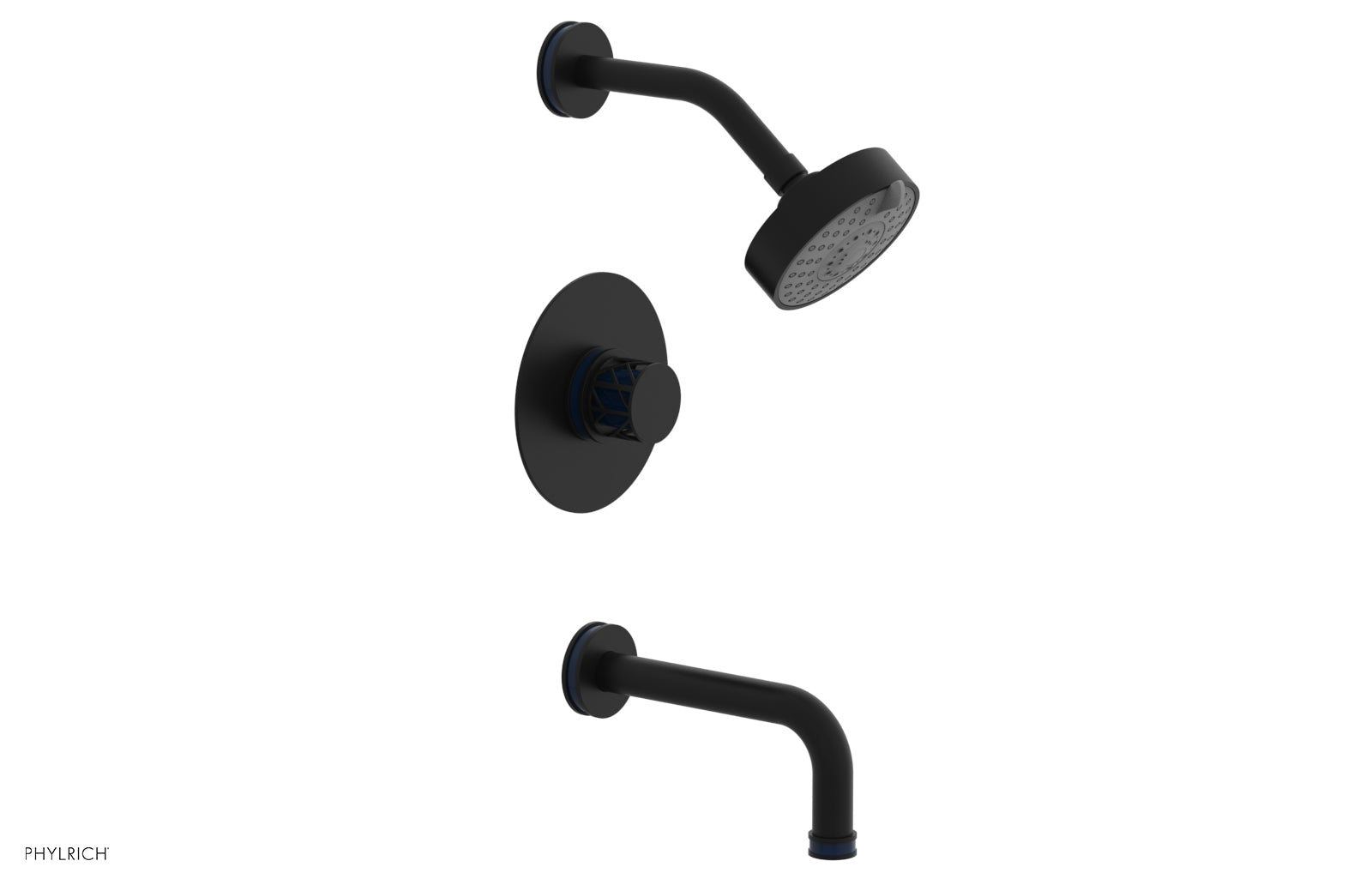 Phylrich JOLIE Pressure Balance Tub and Shower Set - Round Handle wth "Navy Blue" Accents