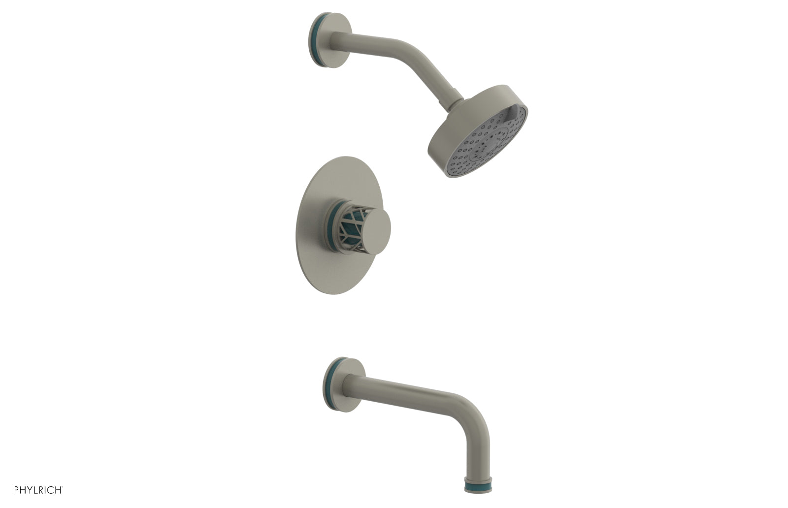Phylrich JOLIE Pressure Balance Tub and Shower Set - Round Handle wth "Turquoise" Accents