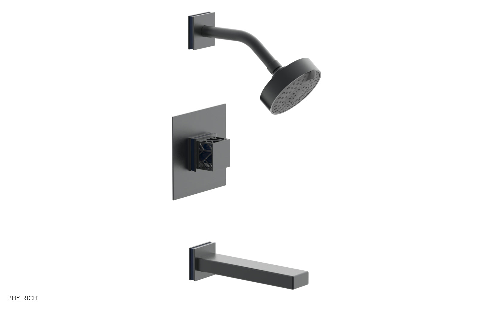 Phylrich JOLIE Pressure Balance Tub and Shower Set - Square Handle wth "Navy Blue" Accents
