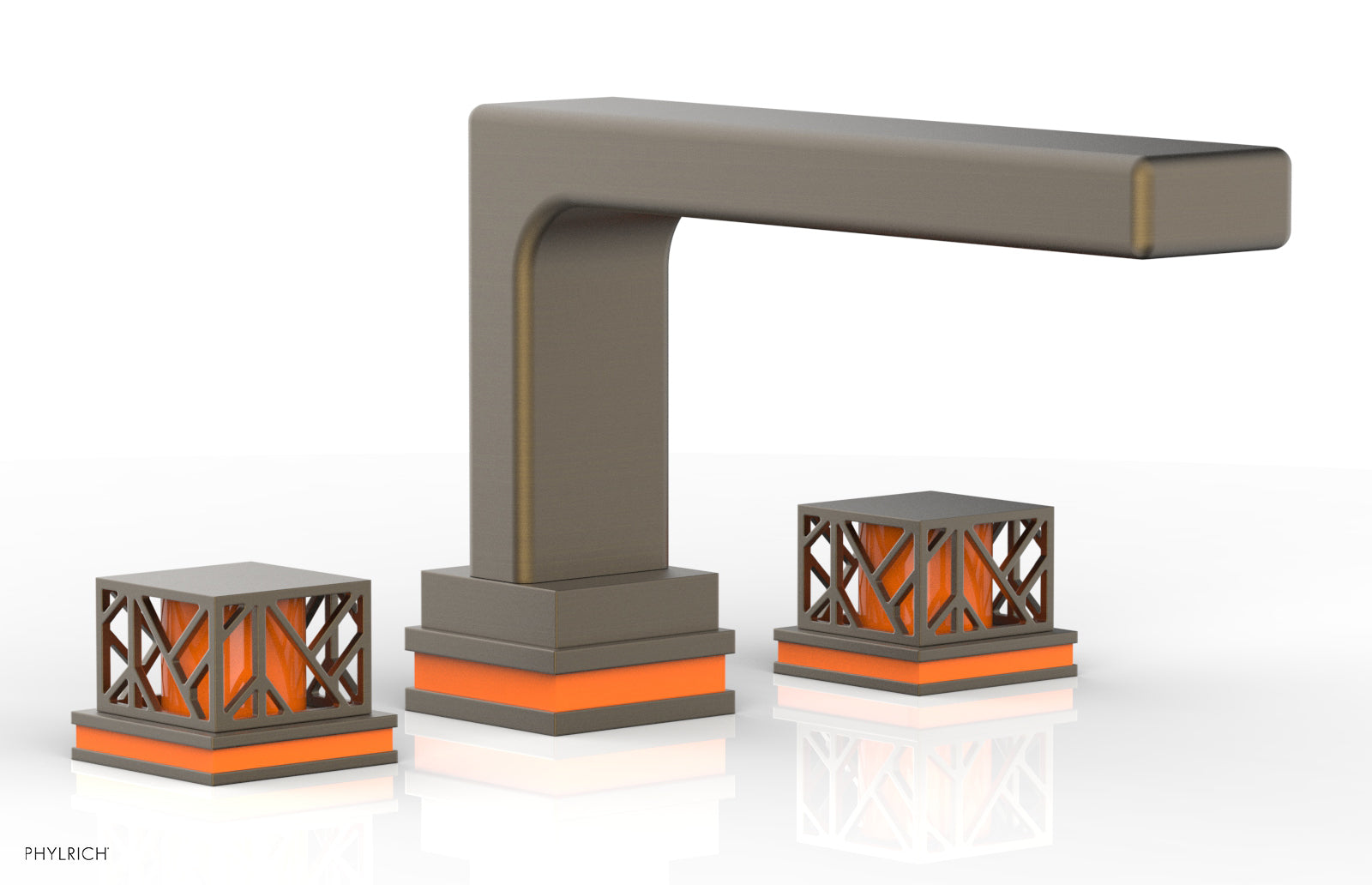 Phylrich JOLIE Deck Tub Set - Square Handles with "Orange" Accents