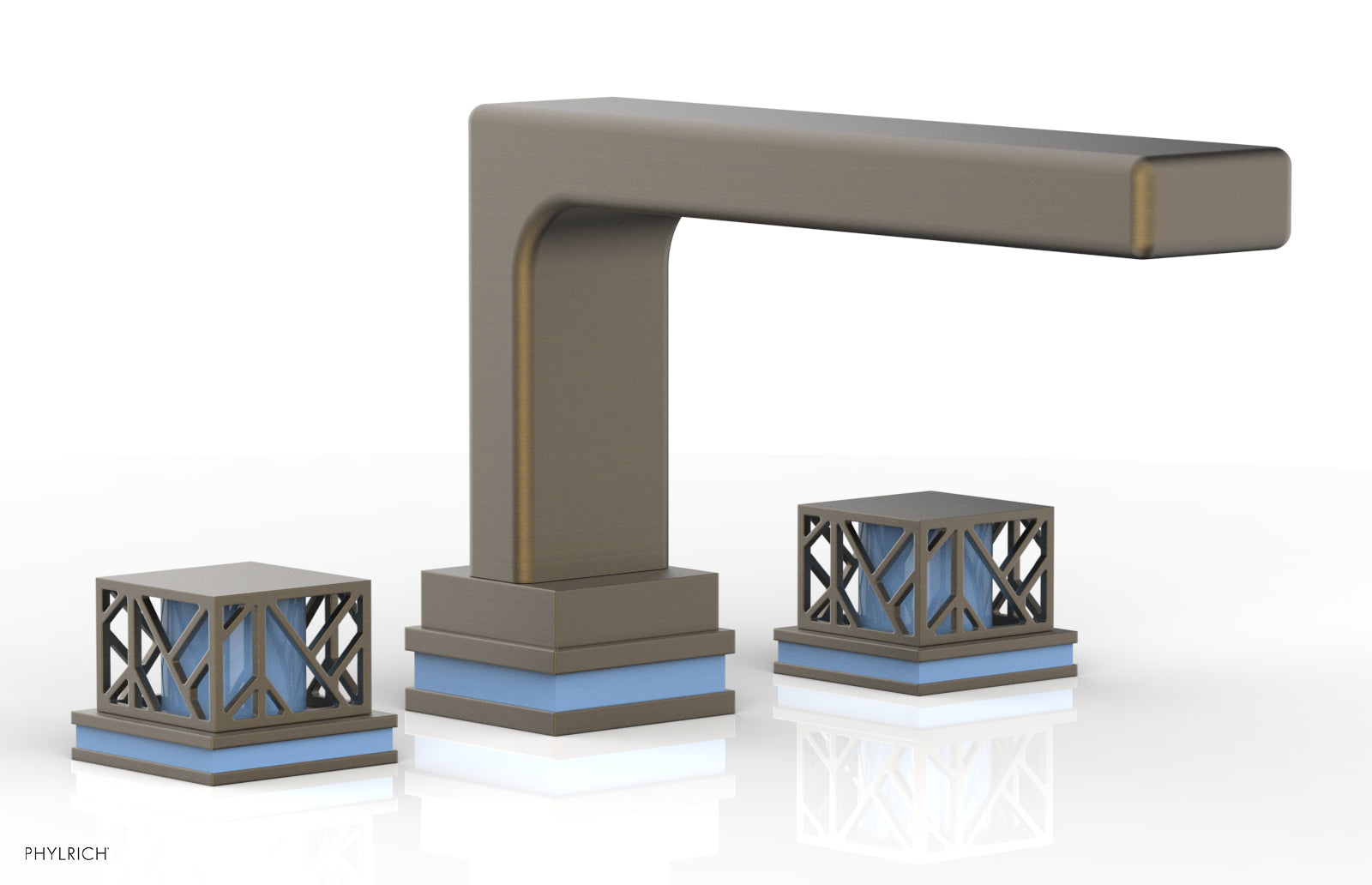 Phylrich JOLIE Deck Tub Set - Square Handles with "Light Blue" Accents