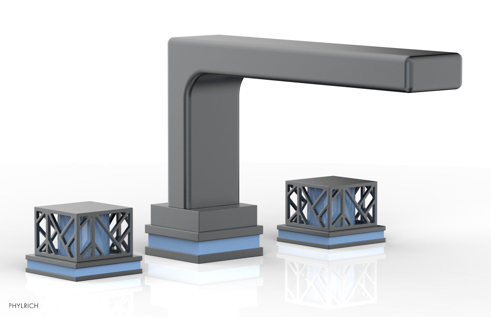 Phylrich JOLIE Deck Tub Set - Square Handles with "Light Blue" Accents