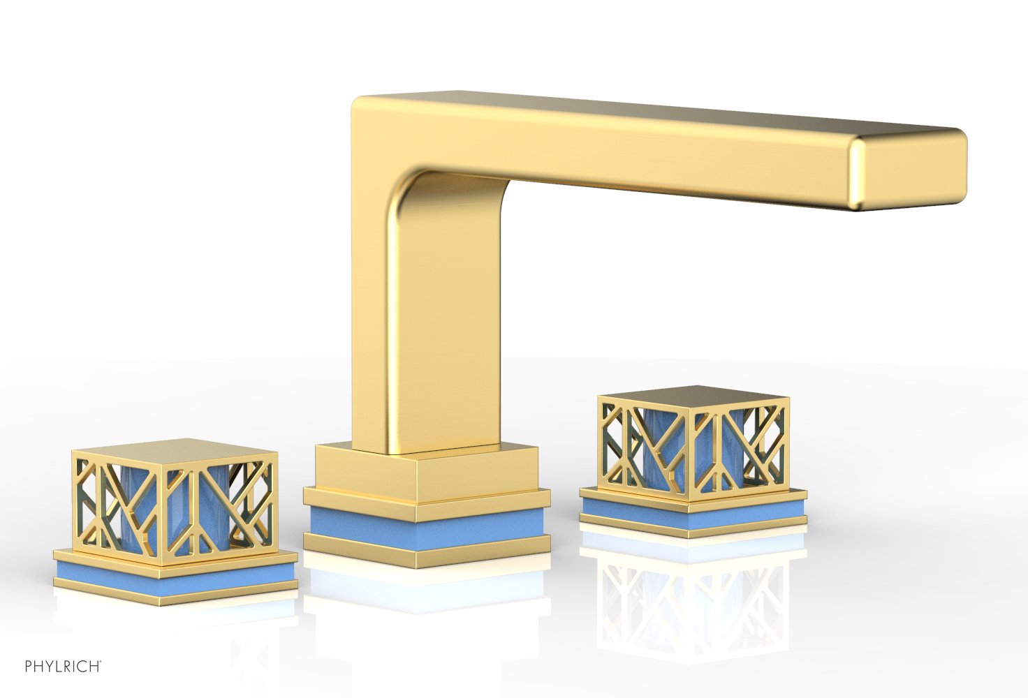 Phylrich JOLIE Deck Tub Set - Square Handles with "Light Blue" Accents