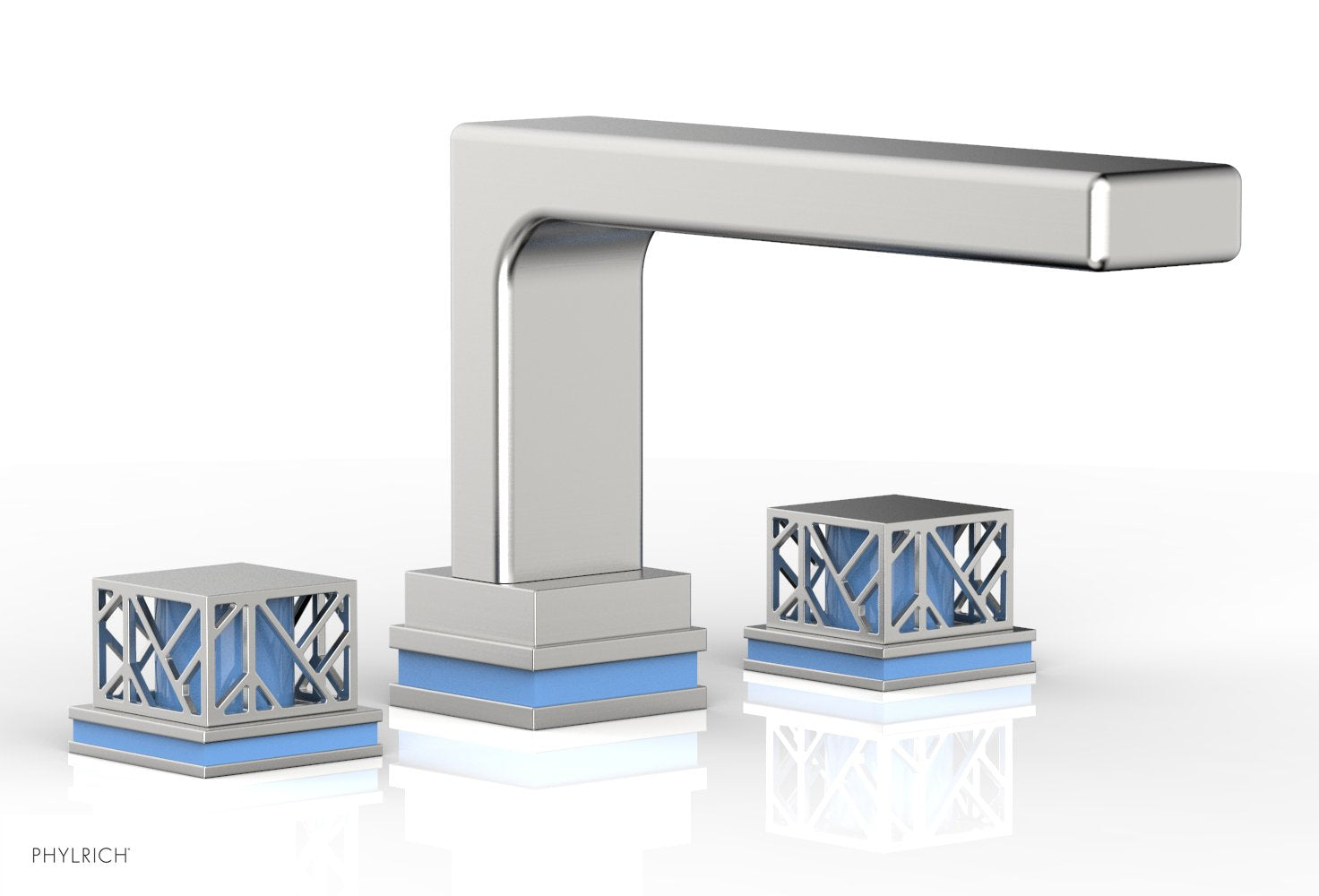 Phylrich JOLIE Deck Tub Set - Square Handles with "Light Blue" Accents