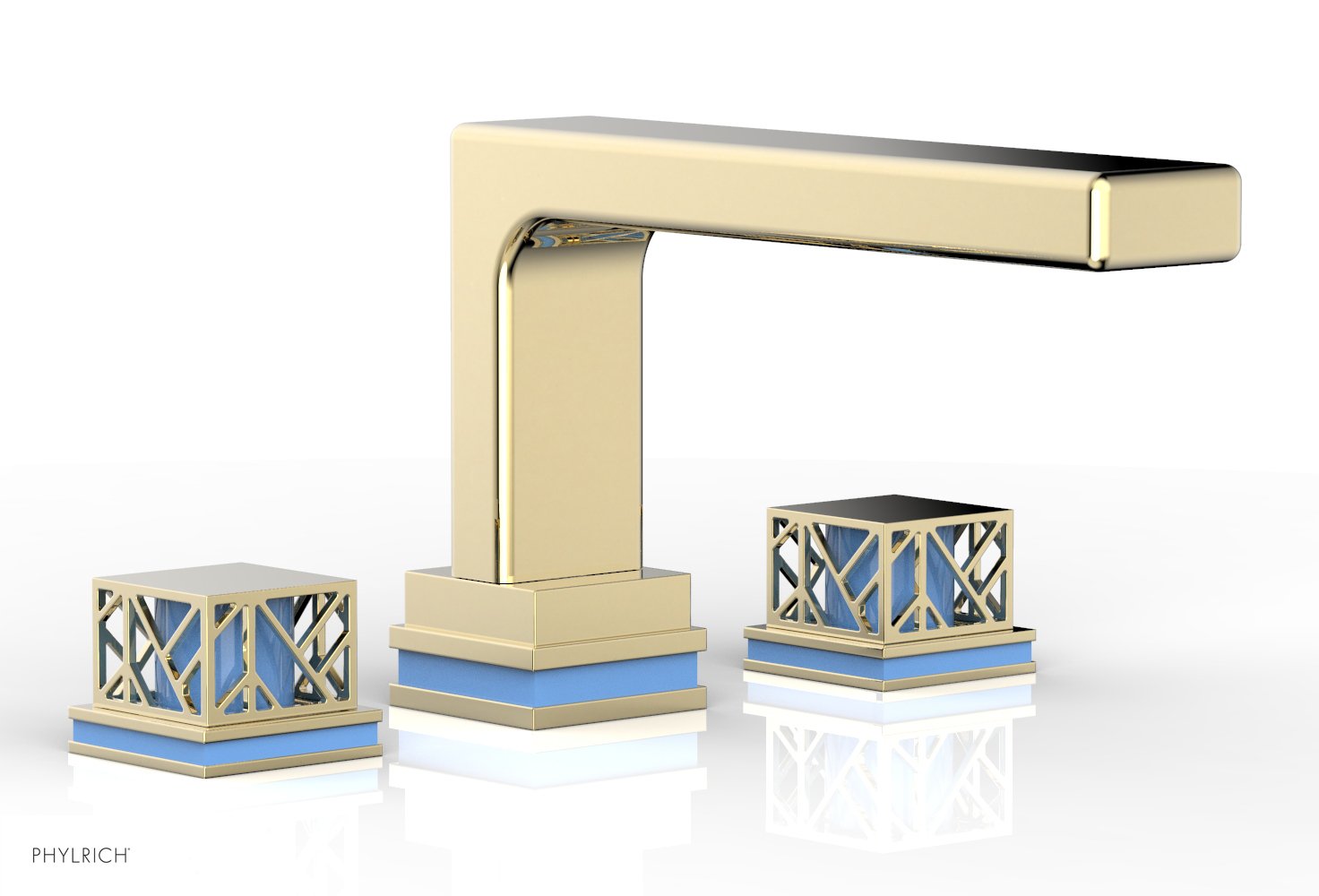 Phylrich JOLIE Deck Tub Set - Square Handles with "Light Blue" Accents