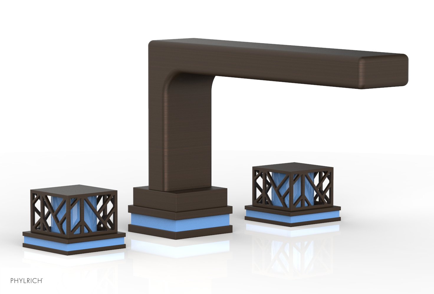 Phylrich JOLIE Deck Tub Set - Square Handles with "Light Blue" Accents