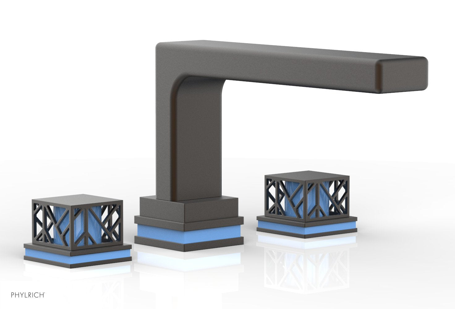 Phylrich JOLIE Deck Tub Set - Square Handles with "Light Blue" Accents