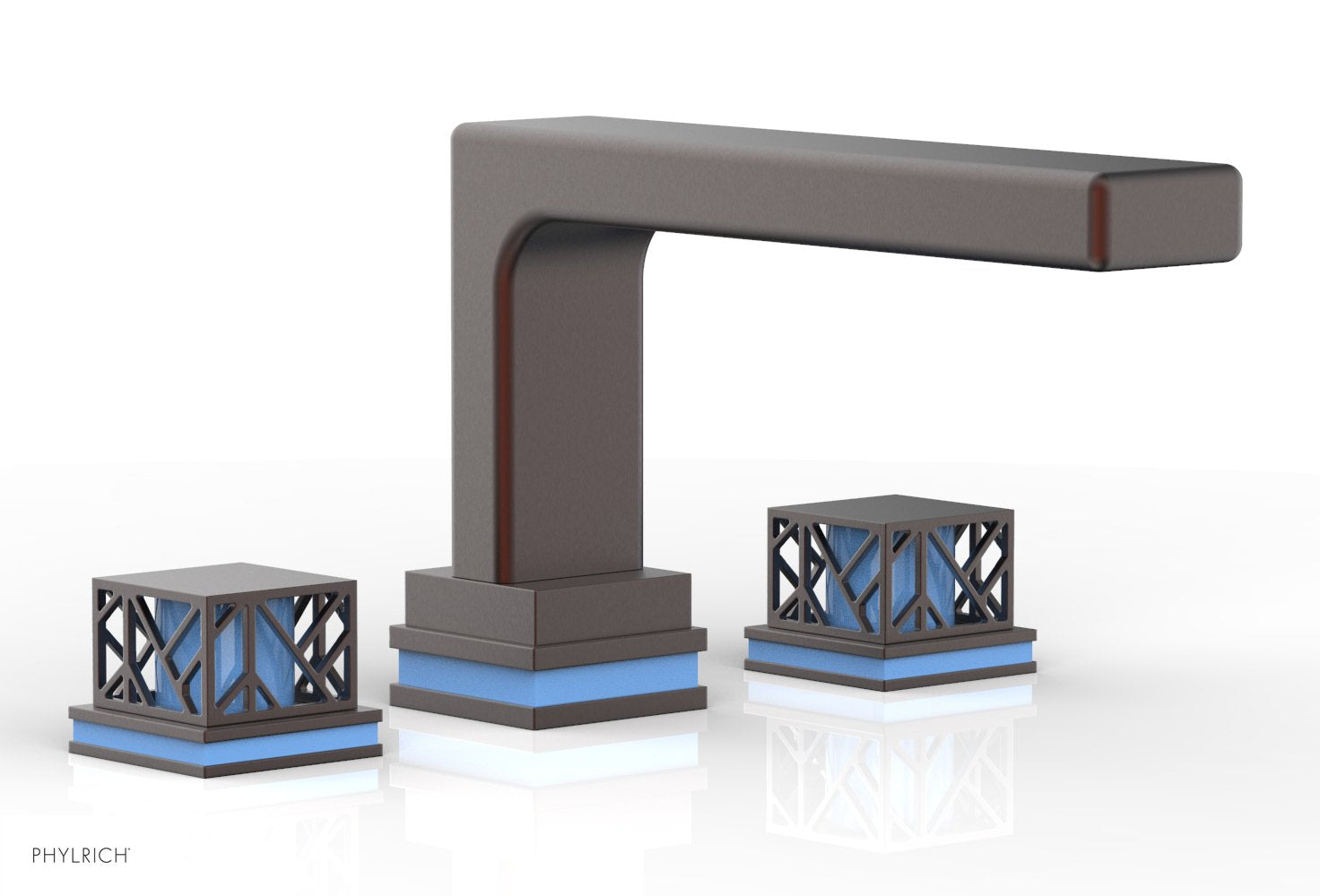 Phylrich JOLIE Deck Tub Set - Square Handles with "Light Blue" Accents