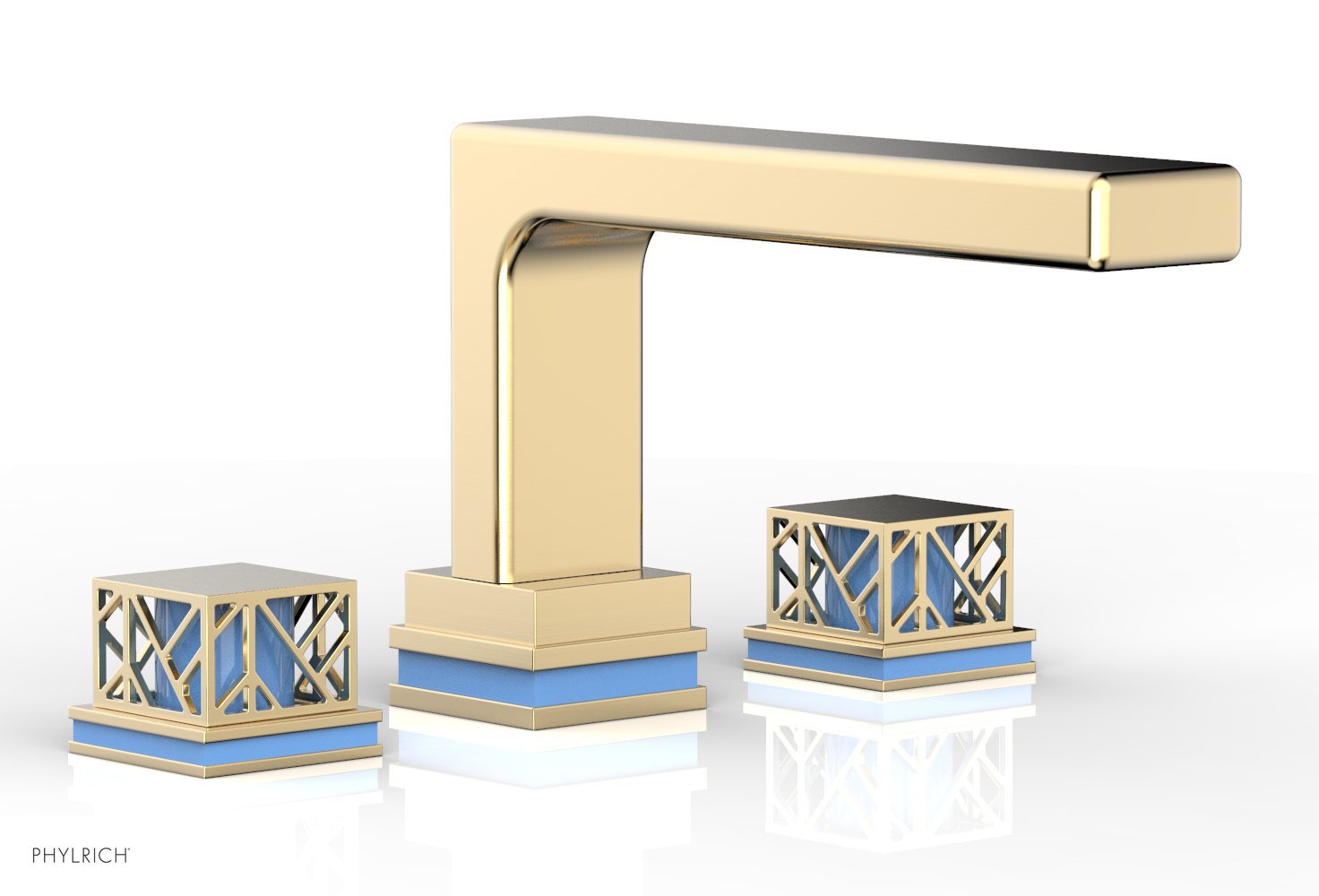 Phylrich JOLIE Deck Tub Set - Square Handles with "Light Blue" Accents