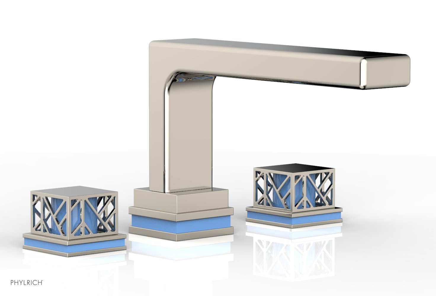 Phylrich JOLIE Deck Tub Set - Square Handles with "Light Blue" Accents
