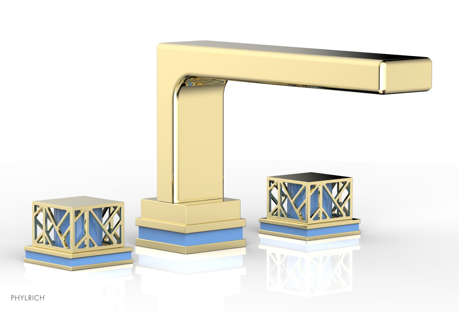 Phylrich JOLIE Deck Tub Set - Square Handles with "Light Blue" Accents