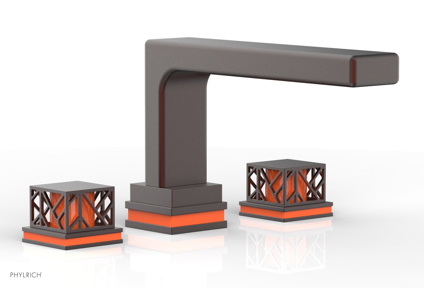 Phylrich JOLIE Deck Tub Set - Square Handles with "Orange" Accents