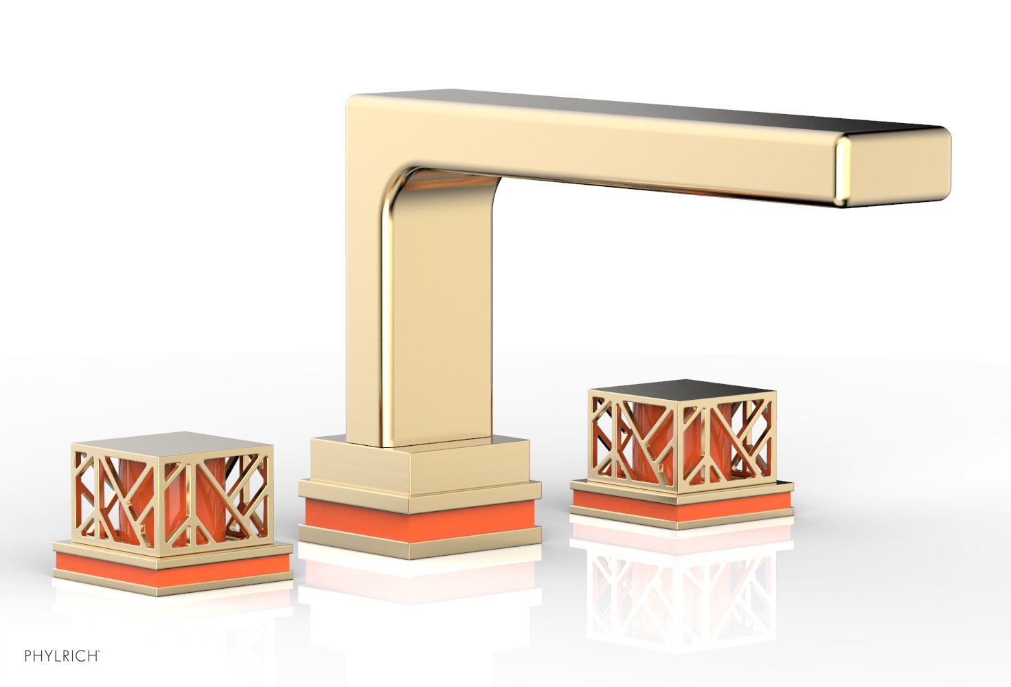 Phylrich JOLIE Deck Tub Set - Square Handles with "Orange" Accents