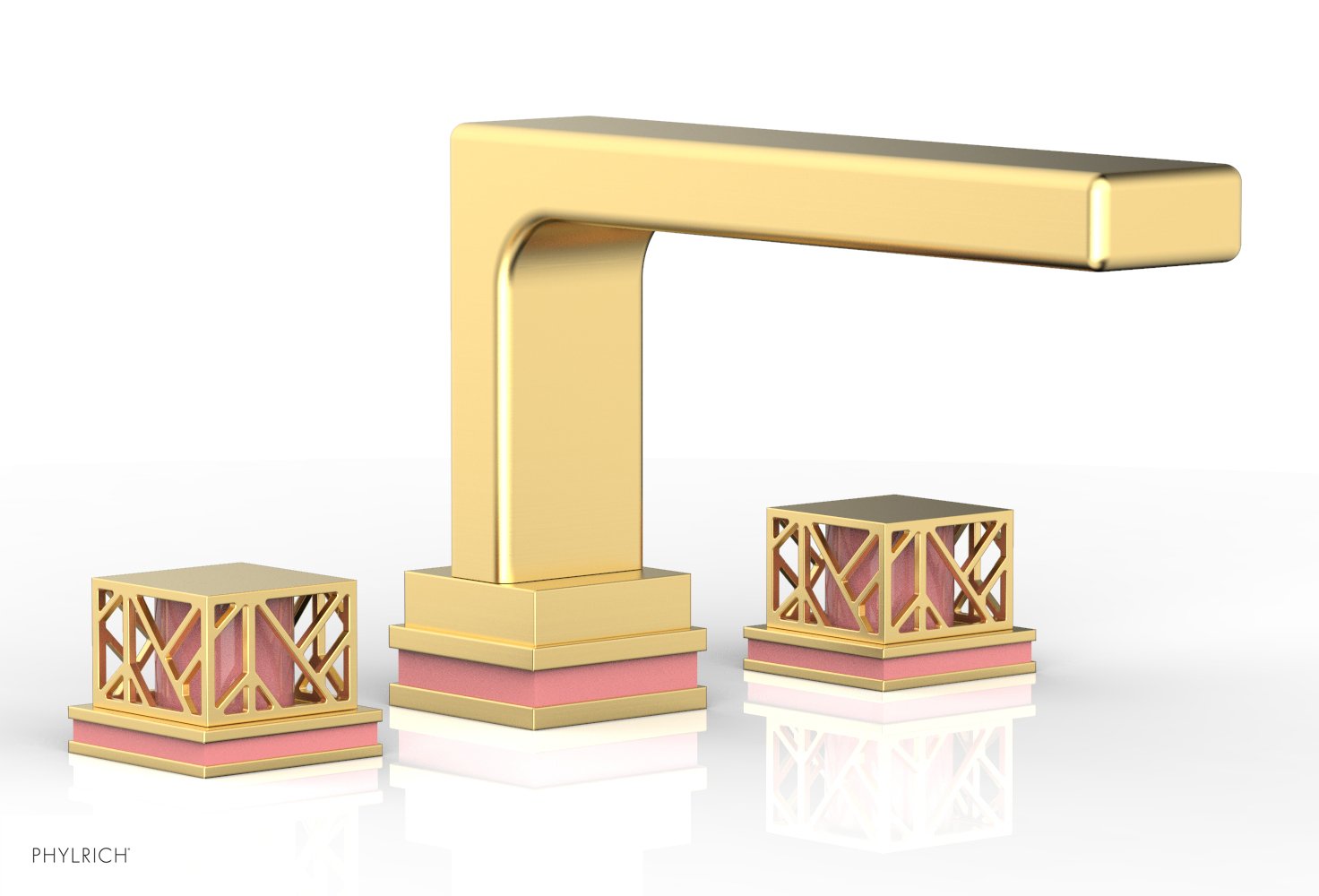 Phylrich JOLIE Deck Tub Set - Square Handles with "Pink" Accents