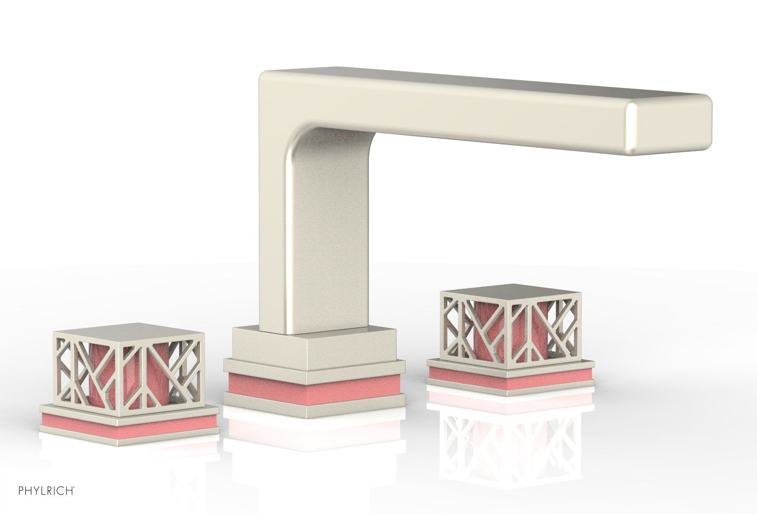 Phylrich JOLIE Deck Tub Set - Square Handles with "Pink" Accents