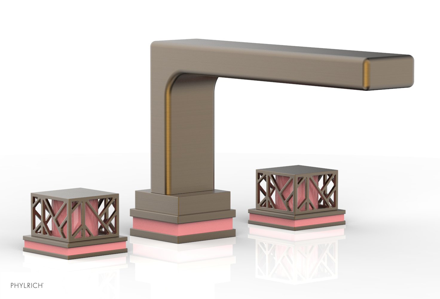 Phylrich JOLIE Deck Tub Set - Square Handles with "Pink" Accents