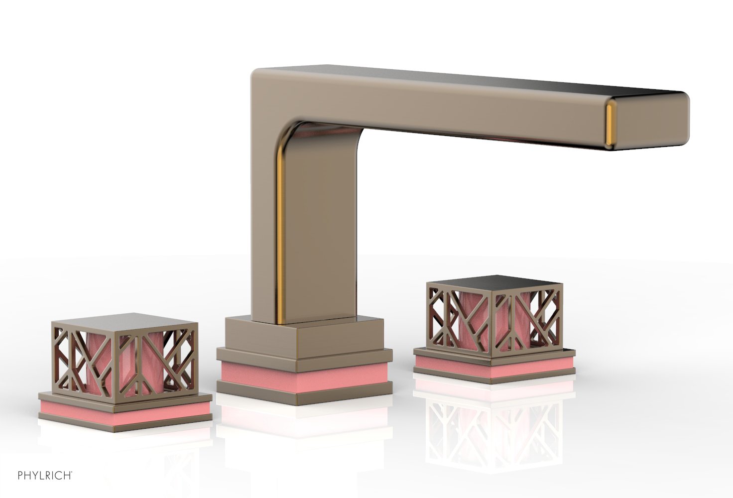 Phylrich JOLIE Deck Tub Set - Square Handles with "Pink" Accents