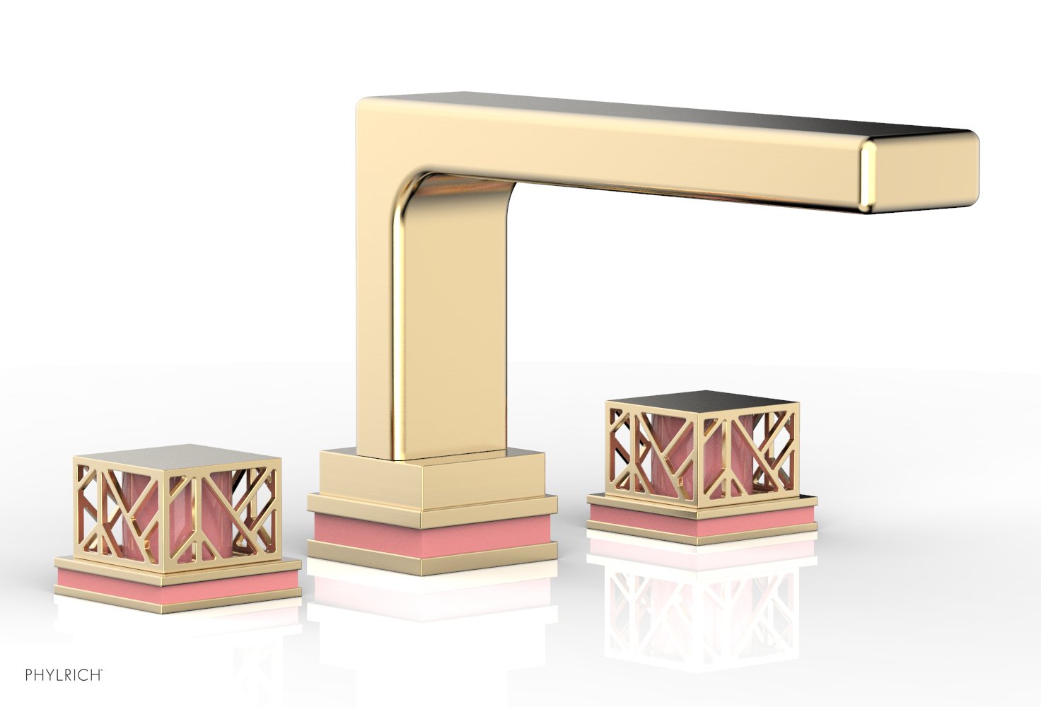 Phylrich JOLIE Deck Tub Set - Square Handles with "Pink" Accents