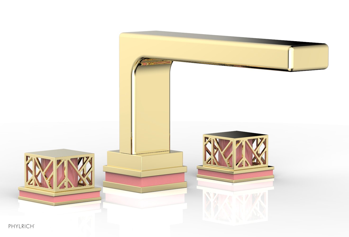 Phylrich JOLIE Deck Tub Set - Square Handles with "Pink" Accents