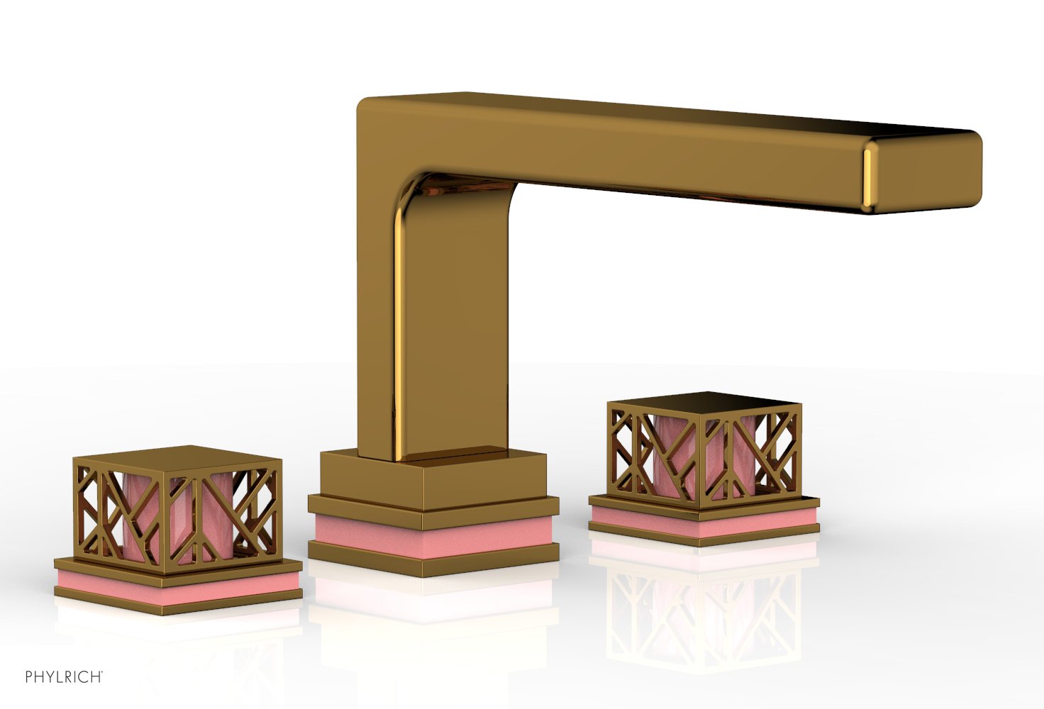 Phylrich JOLIE Deck Tub Set - Square Handles with "Pink" Accents