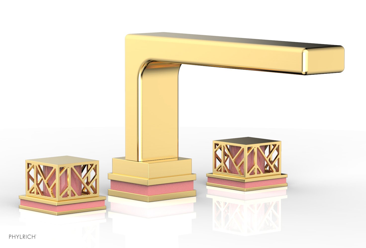 Phylrich JOLIE Deck Tub Set - Square Handles with "Pink" Accents