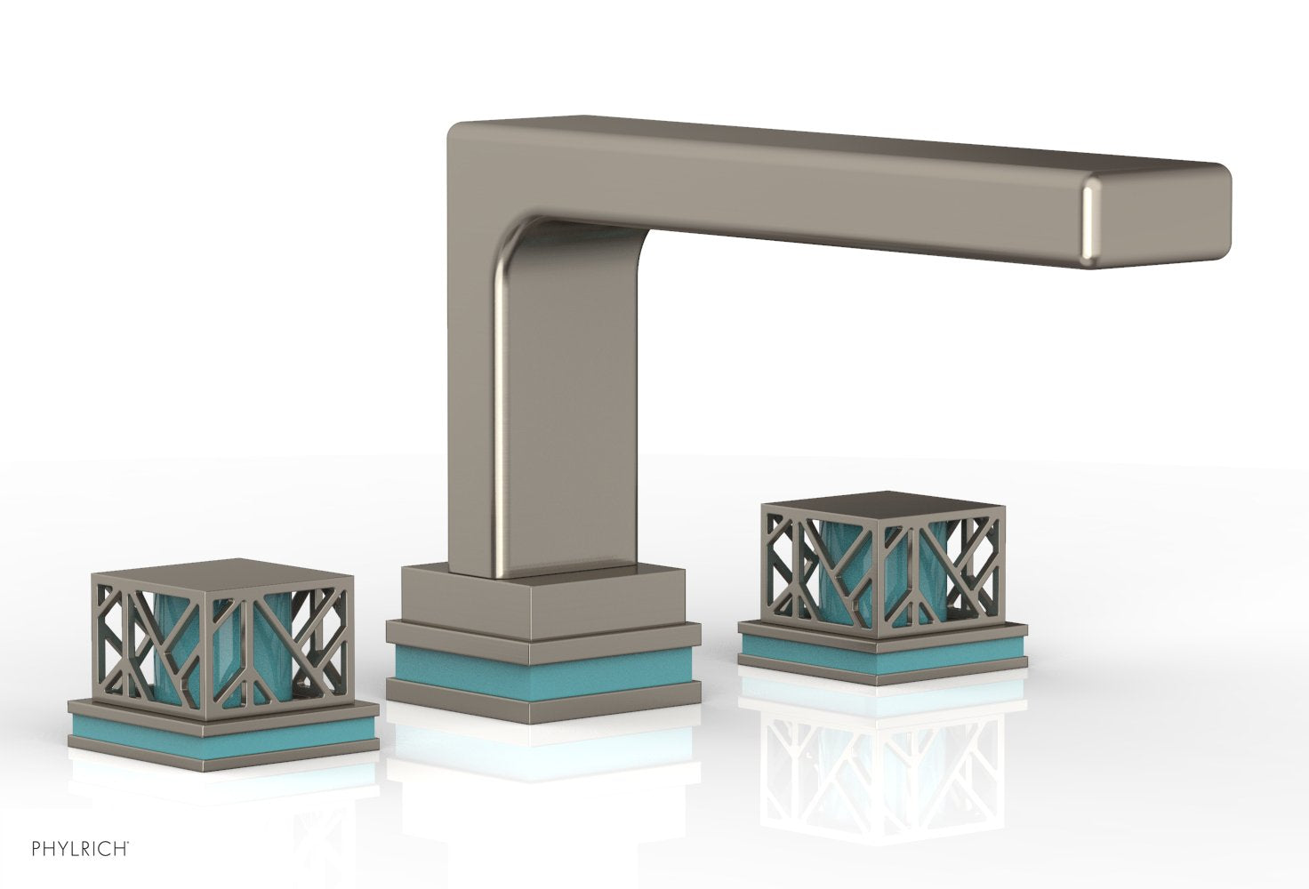 Phylrich JOLIE Deck Tub Set - Square Handles with "Turquoise" Accents