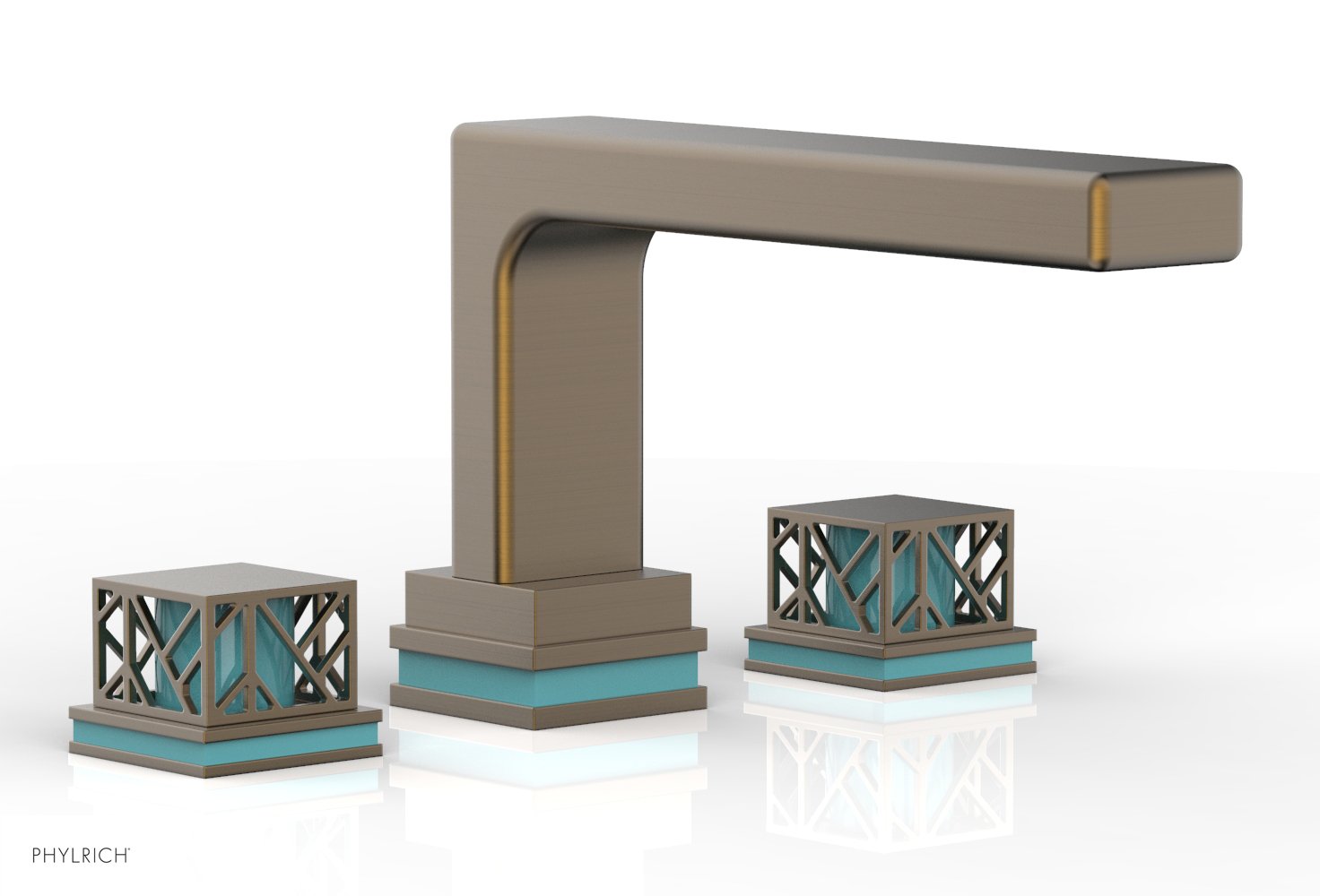 Phylrich JOLIE Deck Tub Set - Square Handles with "Turquoise" Accents