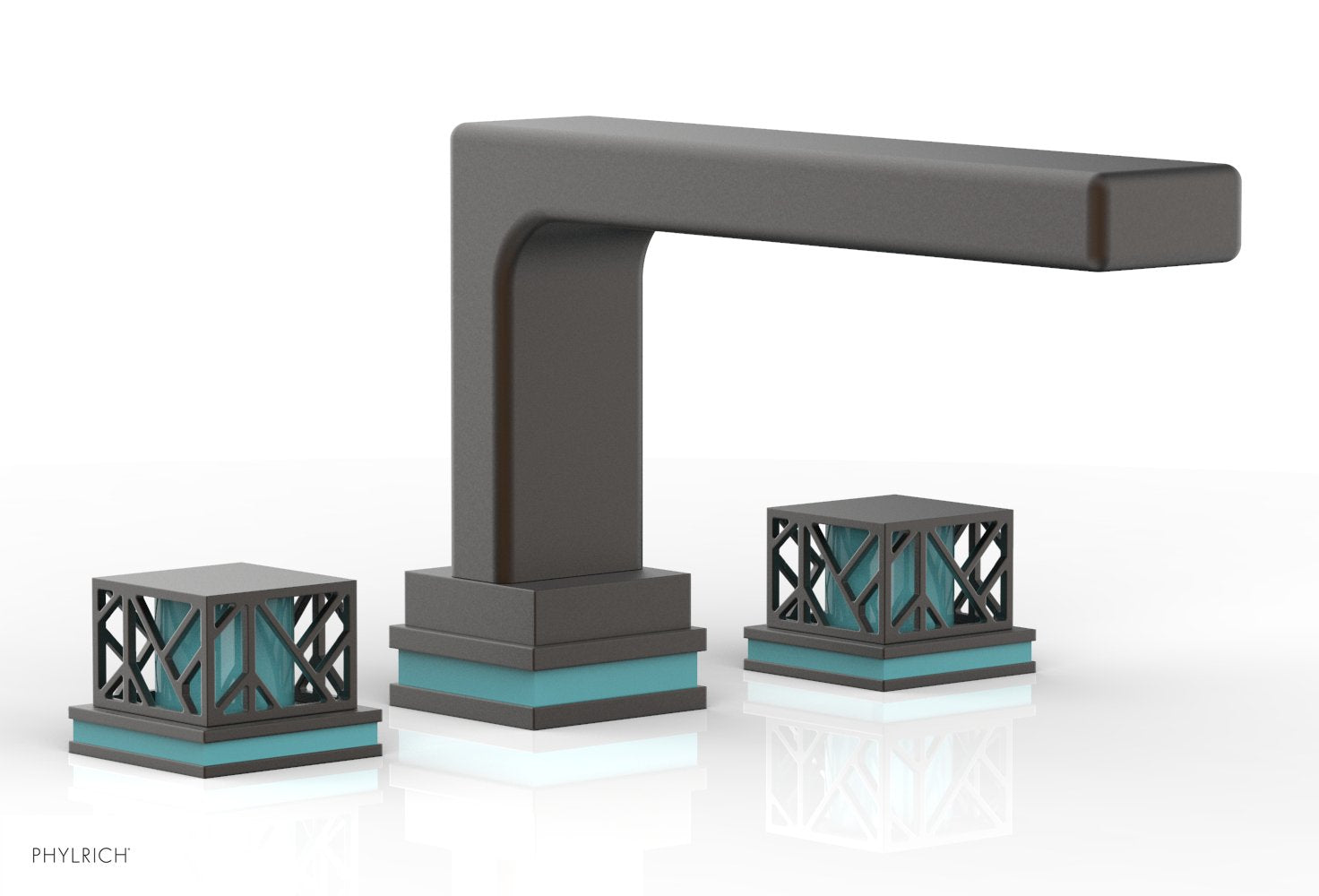 Phylrich JOLIE Deck Tub Set - Square Handles with "Turquoise" Accents