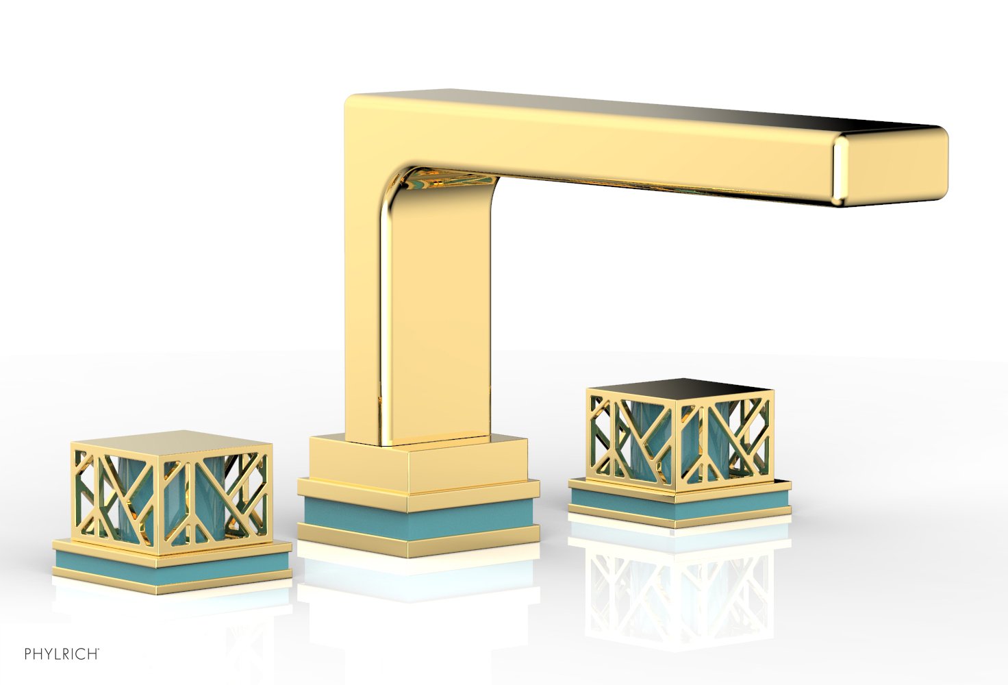 Phylrich JOLIE Deck Tub Set - Square Handles with "Turquoise" Accents