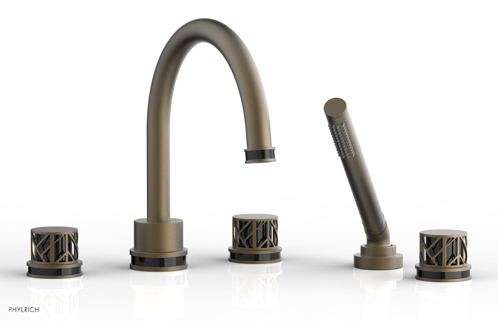 Phylrich JOLIE Deck Tub Set with Hand Shower - Round Handles with "Black" Accents