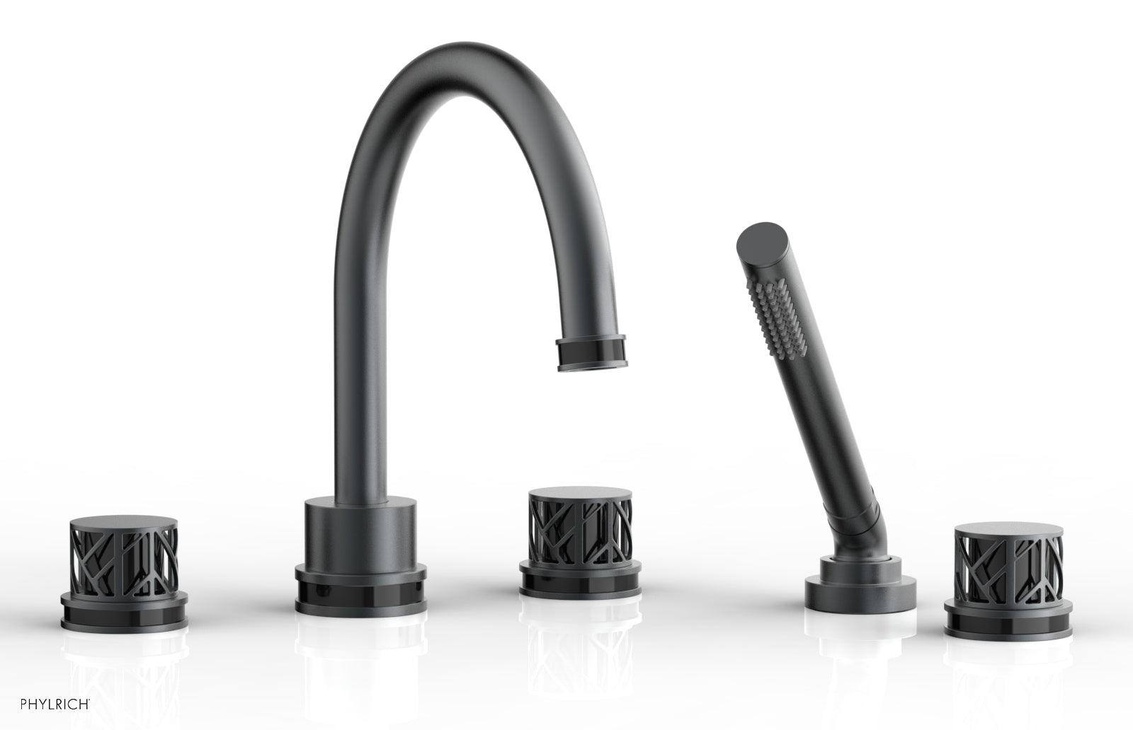 Phylrich JOLIE Deck Tub Set with Hand Shower - Round Handles with "Black" Accents